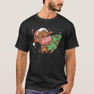 Camiseta Vaca Kawaii Con Árbol De Navidad Xmas Granja Pijam
