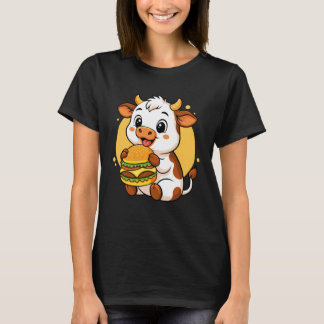 Camiseta Vaca linda comiendo hamburguesa Divertido Kawaii A