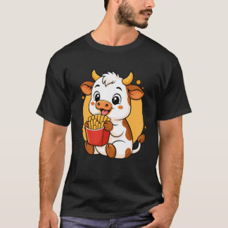 Camiseta Vaca Linda Comiendo Papas Fritas Divertido Animal