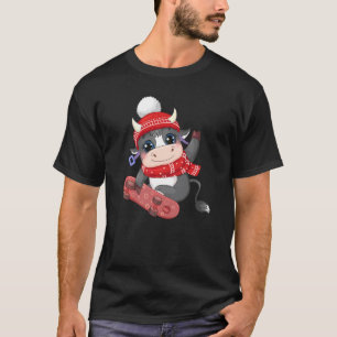 Camiseta Vaca linda patinando Vaca Navidad Para vaca