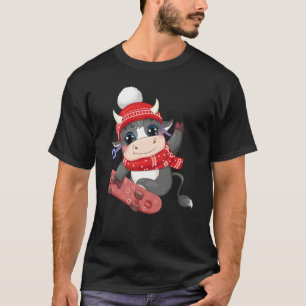 Camiseta Vaca linda patinando Vaca Navidad Para vaca