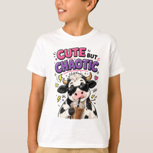 Camiseta Vaca linda pero caótica con café con hielo