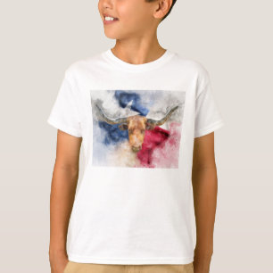Camiseta Vaca Longhorn con bandera de Texas