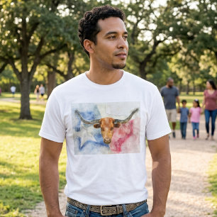 Camiseta Vaca Longhorn con mapa de Texas y acuarela con ban