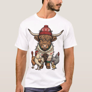 Camiseta Vaca navideña de las Tierras Altas y pollitos grab