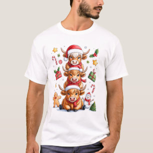 Camiseta Vaca Navideña del Cinturón Alto Lindo Árbol de Nav