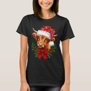 Camiseta Vaca navideña escocesa de las Tierras Altas Vaca d
