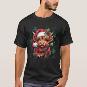 Camiseta Vaca navideña Mooey Vaca de las Highlands Luces de