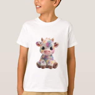 Camiseta Vaca Niña Arcoíris Pastel con Motas Acuarela