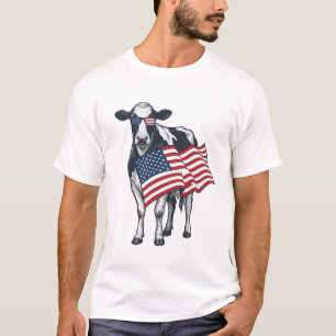 Camiseta Vaca Patriótica Bandera Americana Diseño de Grabad