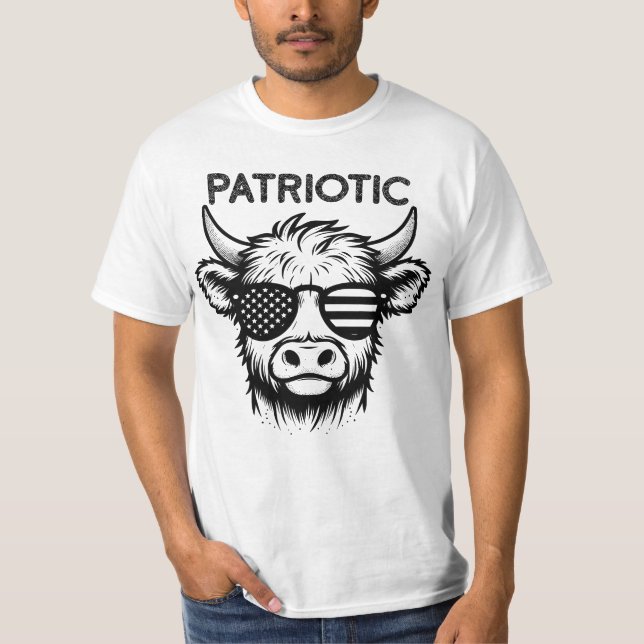 Camiseta Vaca patriótica de la Highland, 4 de julio (Anverso)