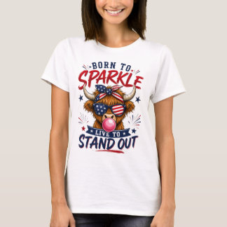 Camiseta Vaca Patriótica de las Tierras Altas Nacida para B
