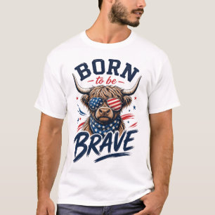 Camiseta Vaca Patriótica de las Tierras Altas Nacida para S