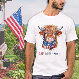 Camiseta Vaca Patriótica Montaña Blanca Roja 4 De Julio
