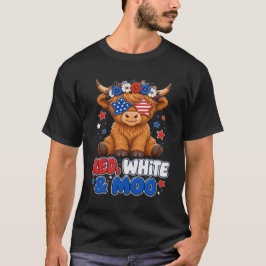 Camiseta Vaca Patriótica Roja Blanca y Moo 4 de Julio