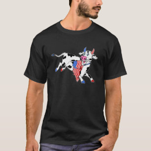 Camiseta Vaca Patriótica Roja Blanca Y Moo Azul Bandera Ame