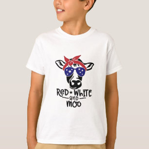 Camiseta Vaca patriótica roja y moro 4 de julio