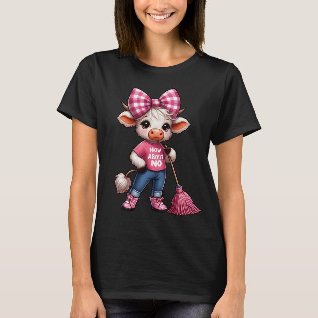 Camiseta Vaca personalizado con traje rosado con Gingham Bo (Anverso)