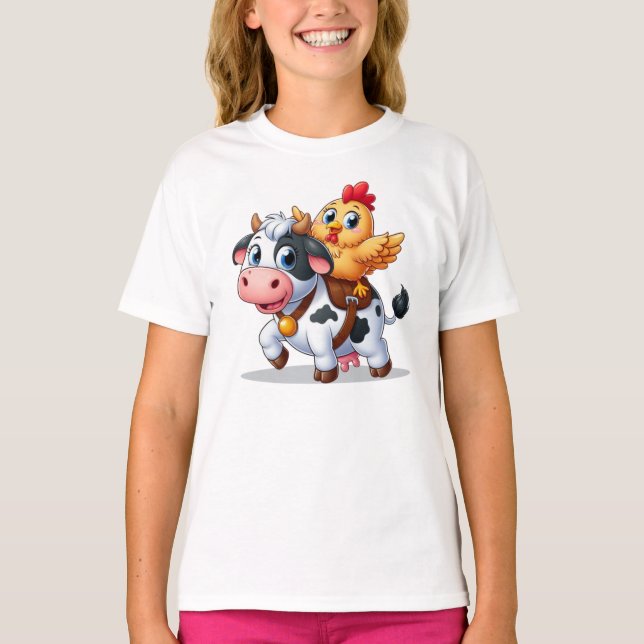 Camiseta vaca/pollo personalizado lindo (Anverso)