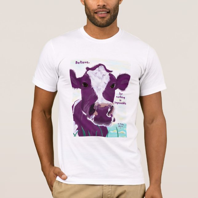 Camiseta Vaca púrpura que comtempla muy posiblemente vuelo (Anverso)