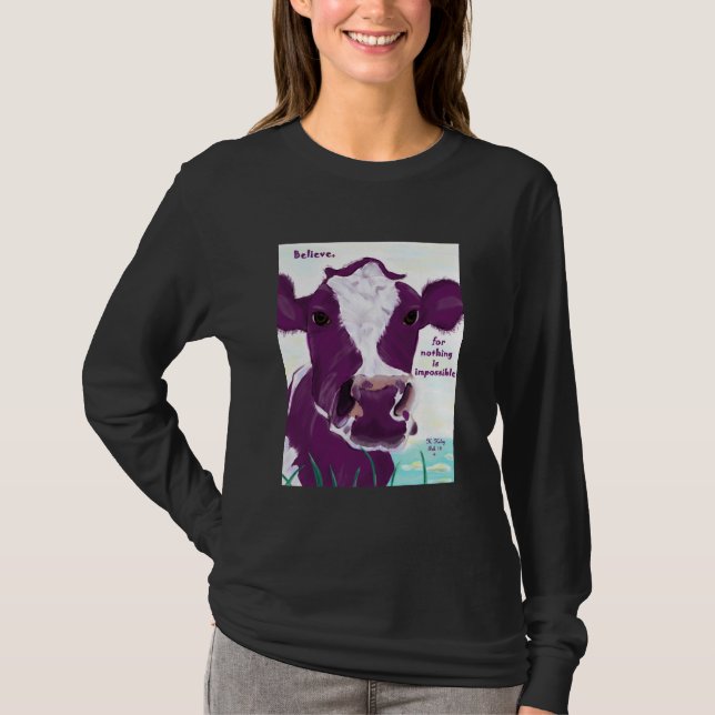 Camiseta Vaca púrpura que comtempla muy posiblemente vuelo (Anverso)