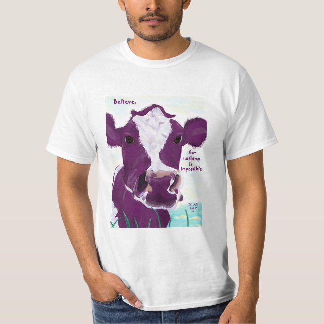 Camiseta Vaca púrpura que comtempla muy posiblemente vuelo (Anverso)