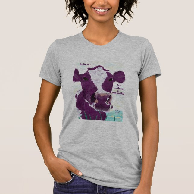 Camiseta Vaca púrpura que comtempla muy posiblemente vuelo (Anverso)
