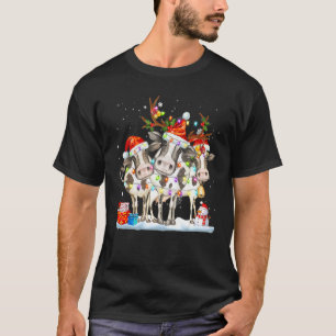 Camiseta Vaca Reno Sombrero Santa Luces de Navidad Vaca Ch