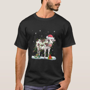 Camiseta Vaca Reno Sombrero Santa Luces de Navidad Vaca Cri