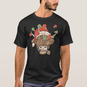 Camiseta Vaca Reno Sombrero Santa Luces de Navidad Vaca Nav