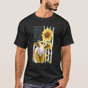 Camiseta Vaca Retro Vintage Con Granja De Bandera Americana