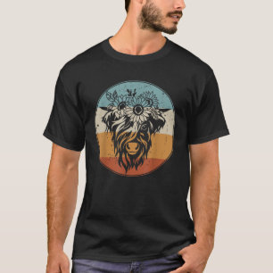 Camiseta Vaca retro vintage de Escocia Highland con flores 