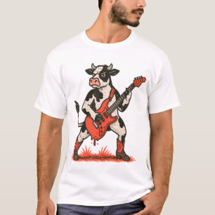 Camiseta Vaca roquera PNG, vaca tocando la guitarra