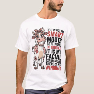 Camiseta Vaca Sassy Divertida Boca Inteligente Gráfico Vint