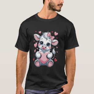 Camiseta Vaca sosteniendo corazón lazo coqueta rosa negro y