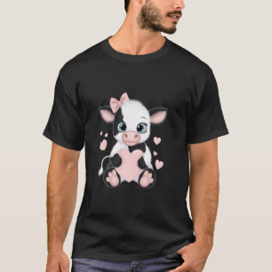 Camiseta Vaca sosteniendo corazón lazo coquette rosa negro