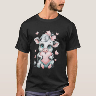 Camiseta Vaca sosteniendo el corazón negro y blanco rosado