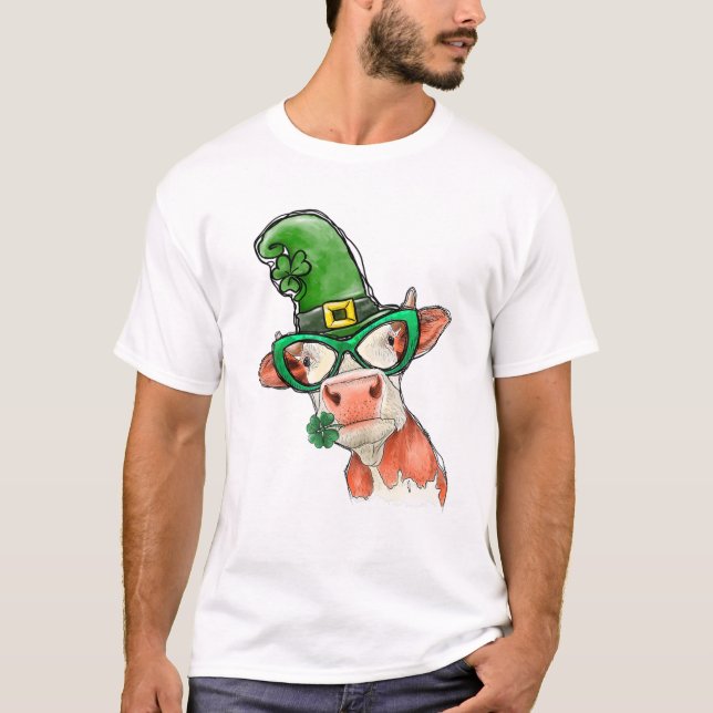 Camiseta Vaca St. Patrick's Day Lucky Irish Cow Shamrock Su (Anverso)