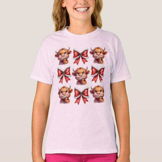 Camiseta Vaca y Navidades de Highland Coquette Bow (Anverso)