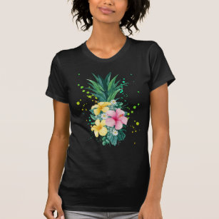 Camiseta Vacaciones de arte de piña en las flores de Hawái
