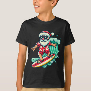 Camiseta Vacaciones de Navidad Tropicales de Papá Noel Surf