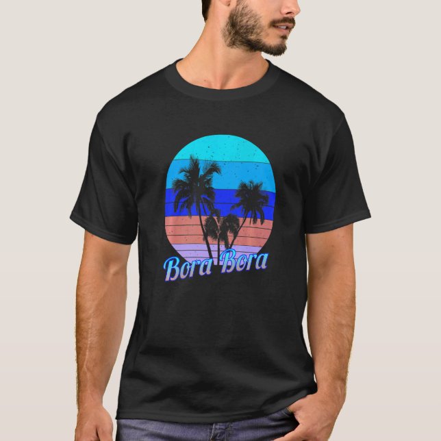 Camiseta Vacaciones de palmeras tropicales retro Bora Bora (Anverso)
