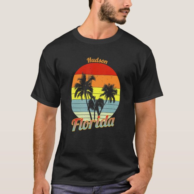 Camiseta Vacaciones de palmeras tropicales retro de Hudson  (Anverso)