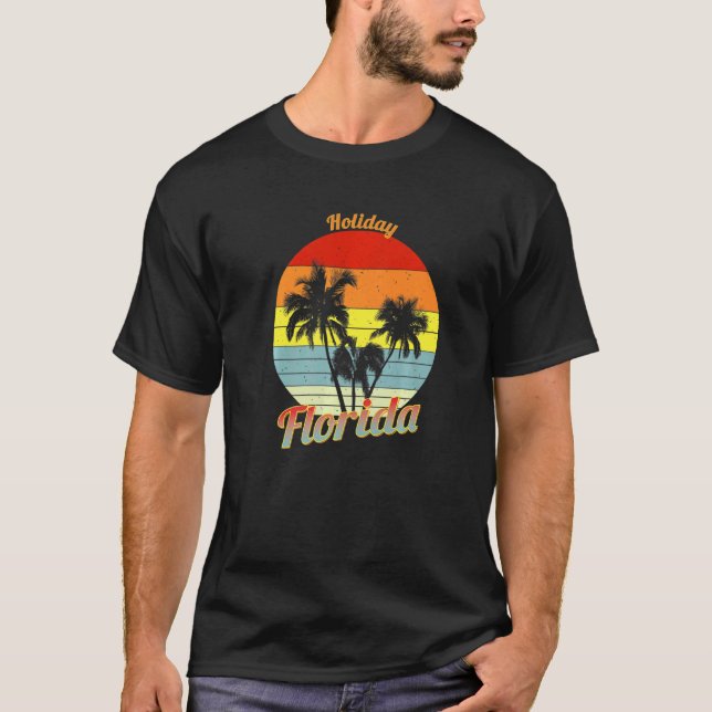 Camiseta Vacaciones de palmeras tropicales retro en Florida (Anverso)