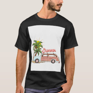 Camiseta Vacaciones de Verano Ambiente de Playa Retro Coche