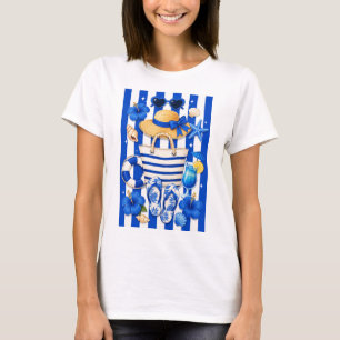 Camiseta Vacaciones de verano en la playa azul y blanca
