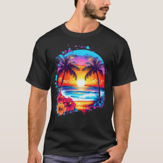 Camiseta Vacaciones de Verano Playa Palmeras Flor de Hibisc