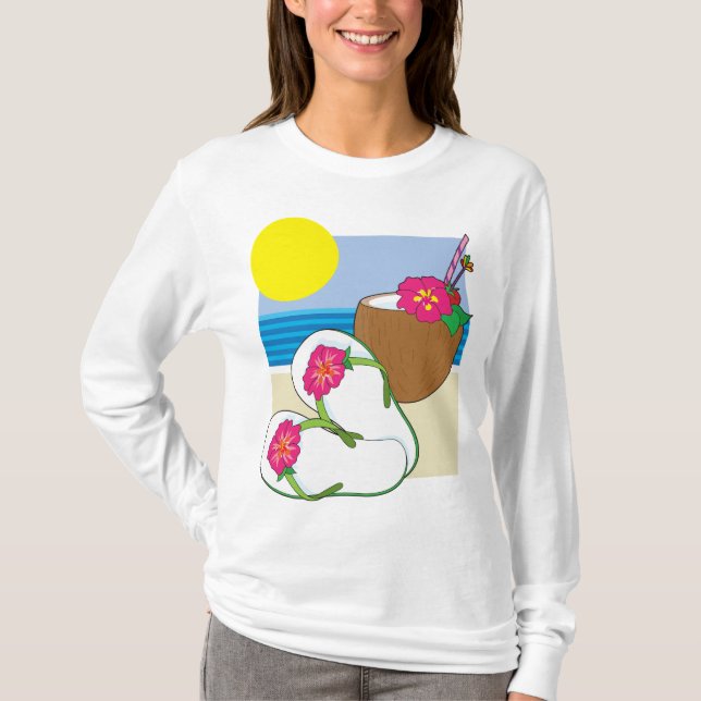 Camiseta Vacaciones en la Playa Tropical Flores de Coco Cha (Anverso)