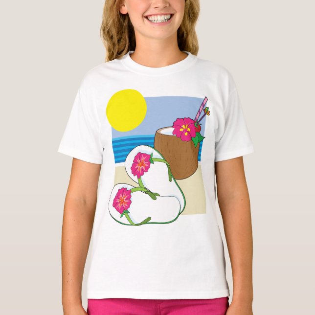 Camiseta Vacaciones en la Playa Tropical Flores de Coco Cha (Anverso)