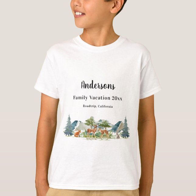 Camiseta Vacaciones familiares animales de bosque de bosque (Anverso)